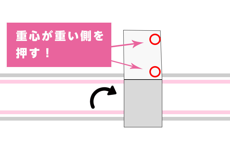 右上もしくは右下を爪で刺します